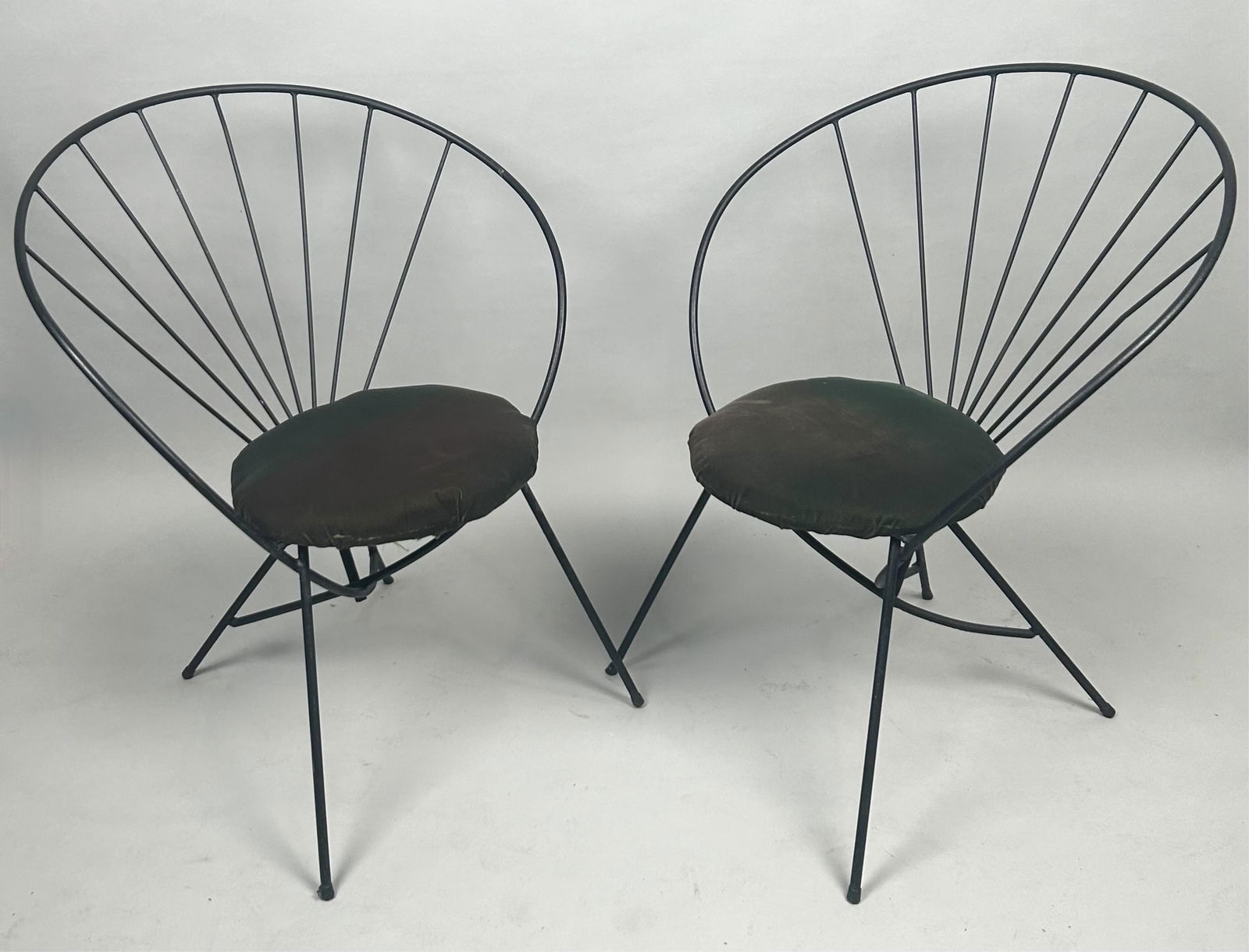 PAIR OF BLACK METAL CHAIRS AFTER TONY PAUL Back heights 34". Seat heights 18". (1 of 3)