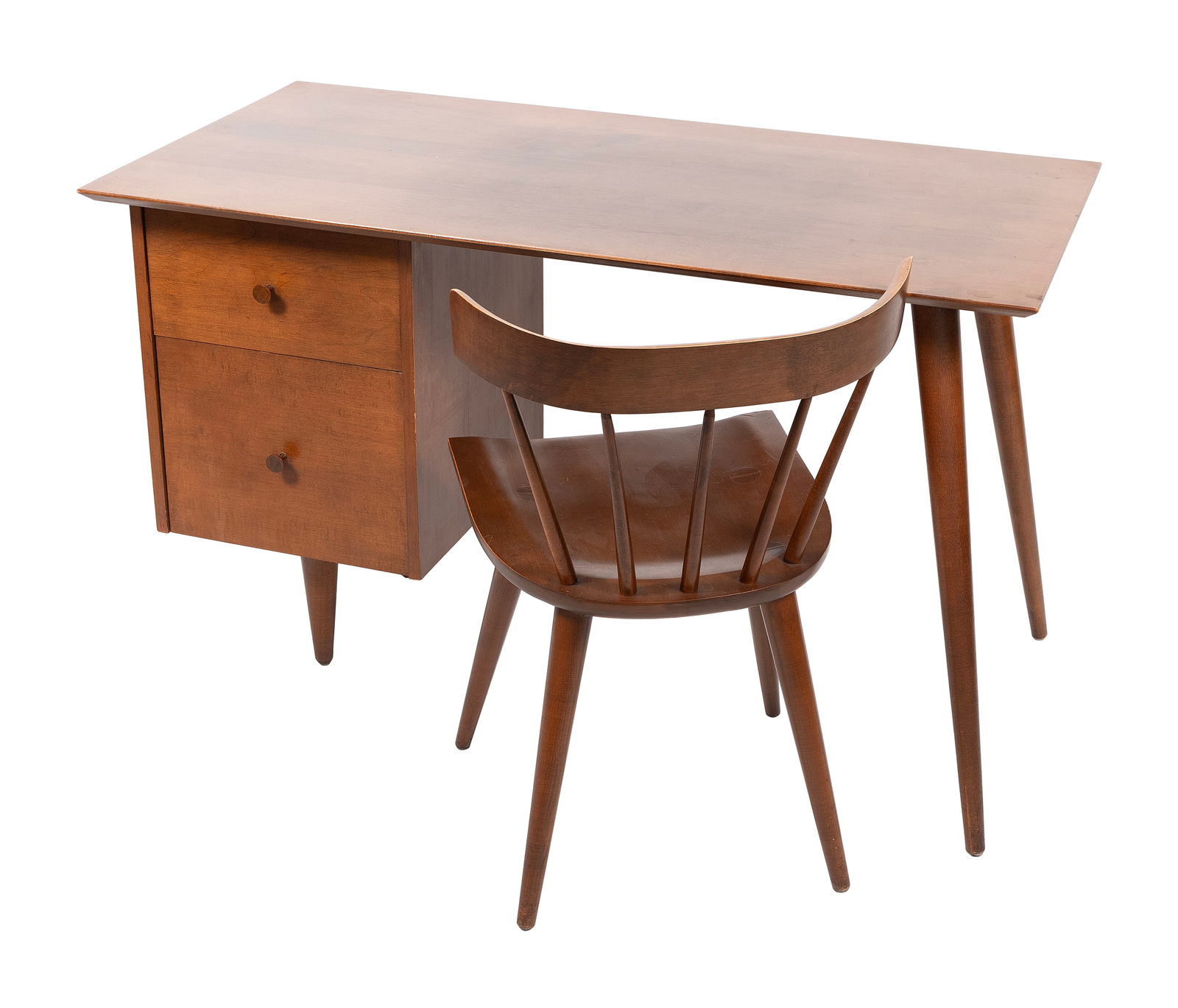 PAUL MCCOBB FOR PLANNER GROUP DESK AND CHAIR Circa 1960 Desk height 29.25". Width 41". Depth 29.25".: PAUL MCCOBB FOR PLANNER GROUP DESK AND CHAIRCirca 1960Desk labeled inside top drawer.Desk height 29.25". Width 41". Depth 29.25".