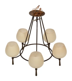 LIGHTOLIER BRASS FIVE-ARM CHANDELIER Massachusetts, 20th Century Height 23". Width 24".