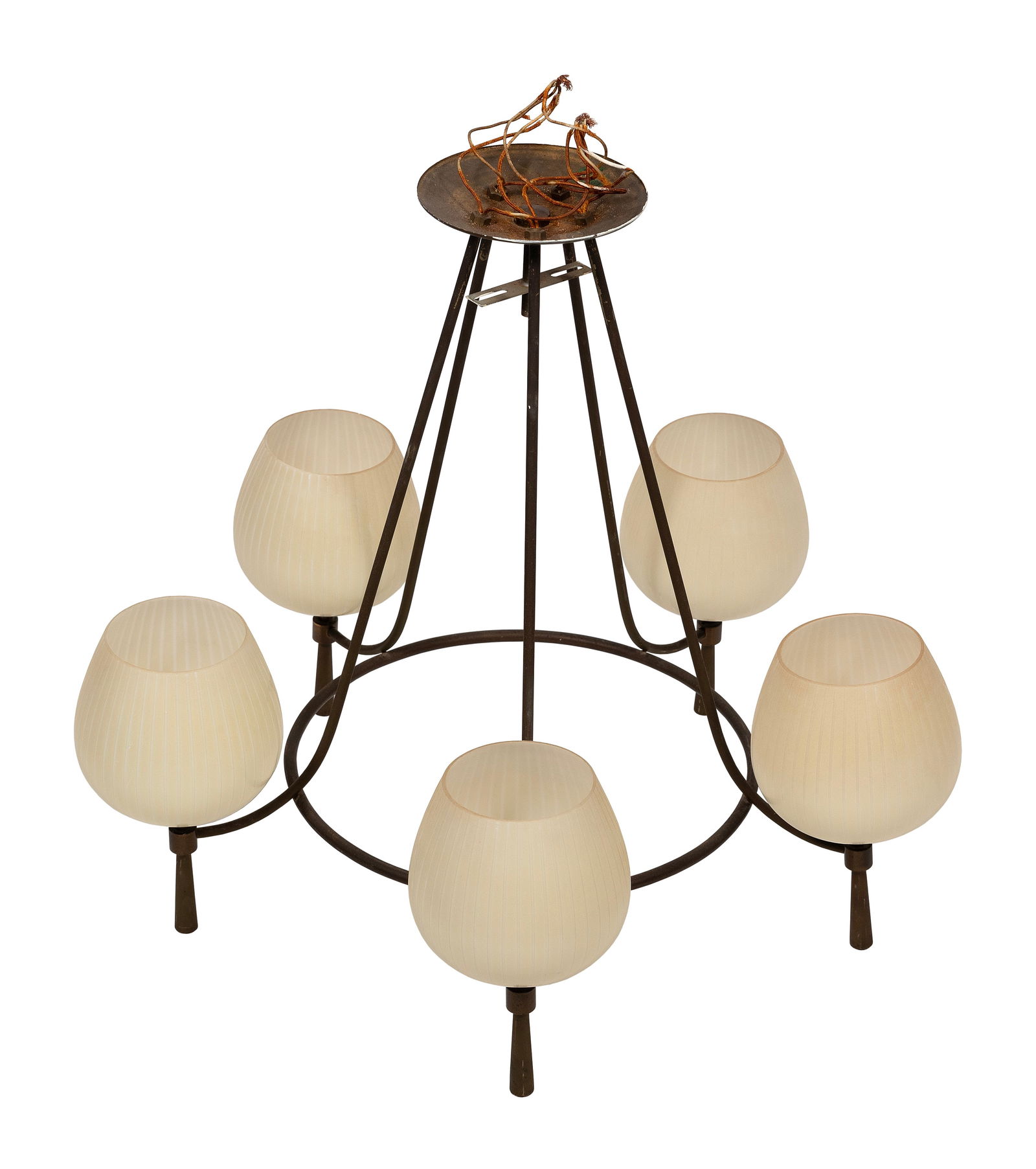 LIGHTOLIER BRASS FIVE-ARM CHANDELIER Massachusetts, 20th Century Height 23". Width 24". (1 of 2)