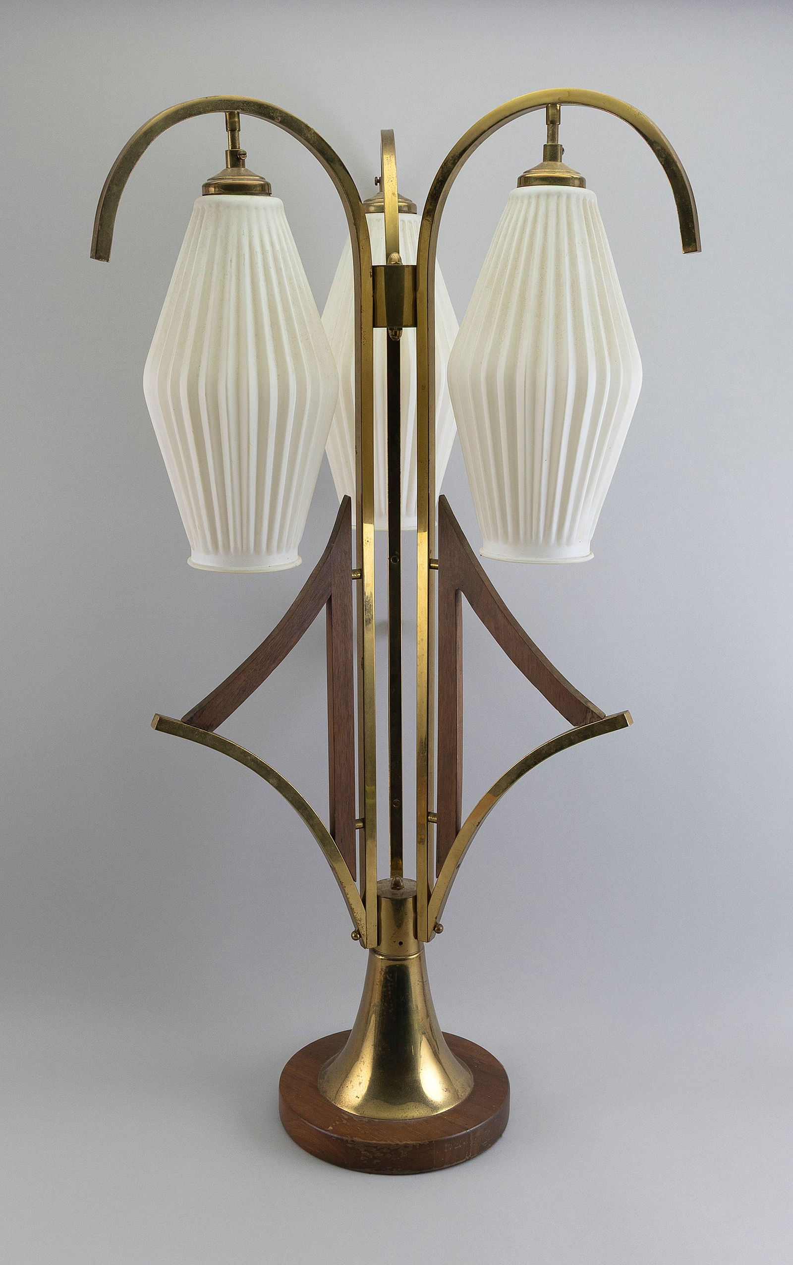 CONTEMPORARY THREE-LIGHT TABLE LAMP Mid-20th Century Height 28". Width approx. 19". (1 of 2)