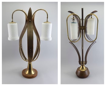TWO CONTEMPORARY DESIGN TABLE LAMPS 20th Century Total heights 36.5" and 38". Widths approx. 21" and