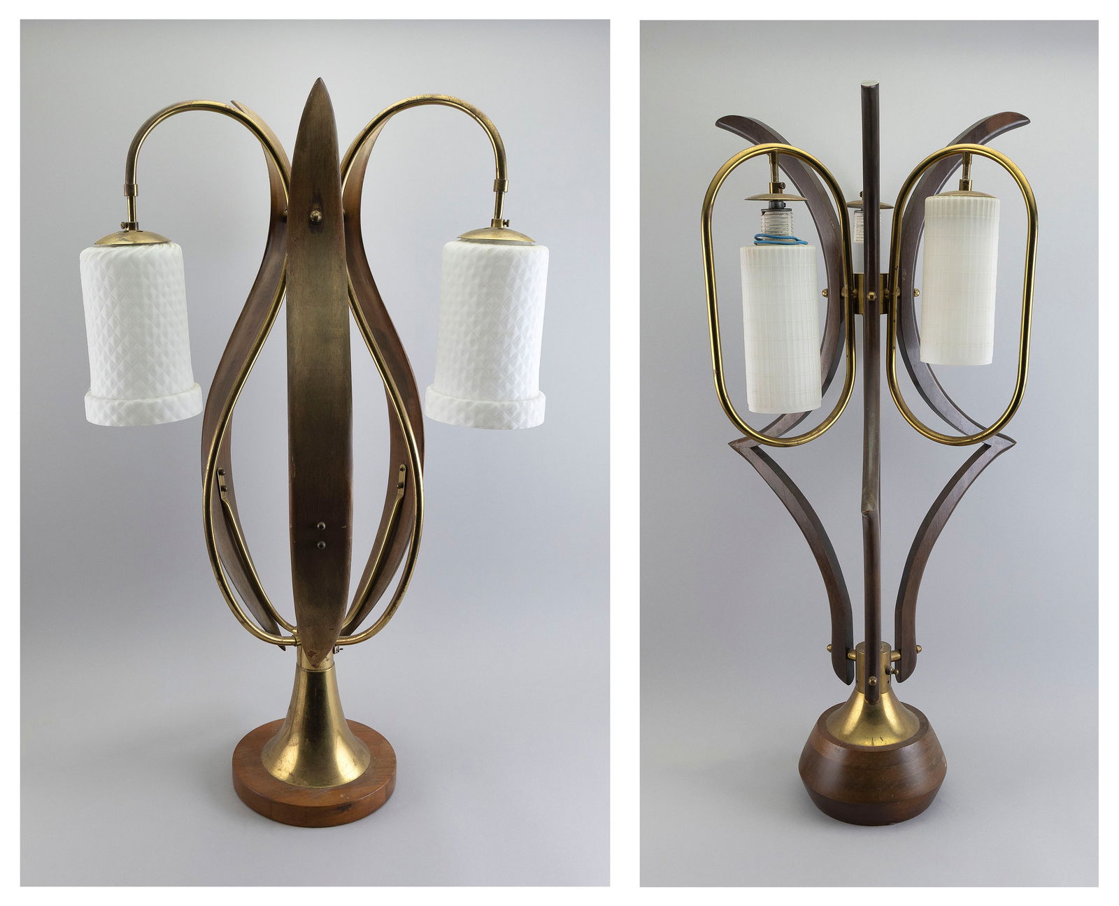 TWO CONTEMPORARY DESIGN TABLE LAMPS 20th Century Total heights 36.5" and 38". Widths approx. 21" and (1 of 5)