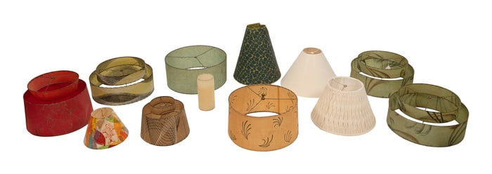 TWELVE LAMPSHADES Mid-20th Century Diameters to 19".