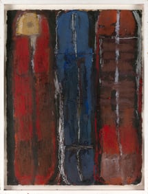 DONALD C. KELLEY (Massachusetts, 1928-2018), Abstract of red and blue forms., Mixed media on paper,