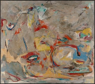 AHRON BEN-SHMUEL (New York/Israel, 1903-1984), Abstract in grays, reds, yellows and blues., Oil on