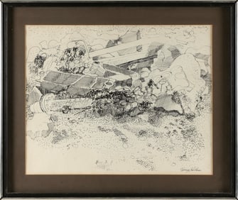 HENRY KALLEM (New York/Massachusetts/Maine, 1913-1985), Abstract landscape., Pen and ink on paper,