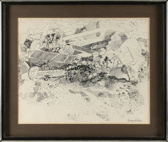HENRY KALLEM (New York/Massachusetts/Maine, 1913-1985), Abstract landscape., Pen and ink on paper, (1 of 2)