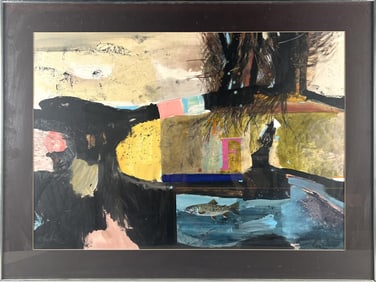 ROBERT TOMPKINS HANDVILLE (New Jersey, 1924-1993), "Fall Trout"., Watercolor, 29" x 39" sight.