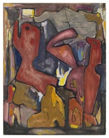 HAROLD CHRISTOPHER DAVIES (California, 1891-1976), Figural abstract., Mixed media on board, 17.75" x