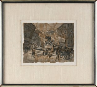 JIRI KOLAR (Czech Republic, 1914-2002), City scene., Collage, 7" x 8.5". Framed 15" x 16.5".