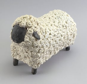 FRAN BYRNE PAINTED CERAMIC SHEEP 20th Century Height 12".