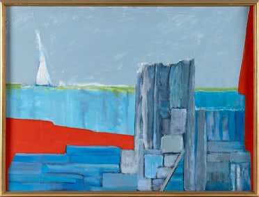 RAY MARTAN WELLS (Massachusetts/New York, 1908-2011), "Hot Day Fantasy"., Acrylic on canvas, 18" x