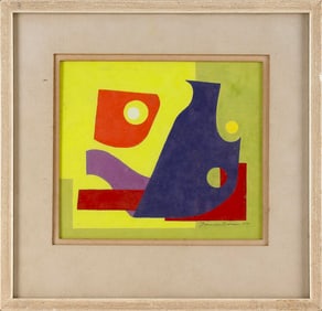 AMERICAN SCHOOL (20th Century,), Abstract with purple, red, yellow and green forms., Gouache on