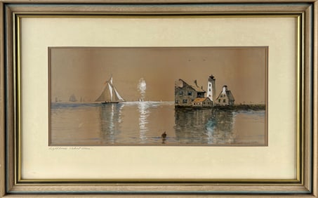 EDMUND DARCH LEWIS (Pennsylvania, 1835-1910), Rhode Island lighthouse., Watercolor and gouache, 9" x