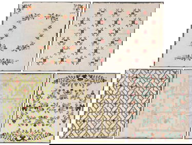 FIVE BLOCK FLORAL APPLIQUE QUILTS 19th/20th Century All approx. 73" x 85".