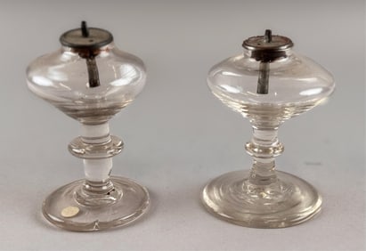 PAIR OF CLEAR BLOWN GLASS SPARKING LAMPS Early 19th Century Heights 3.25".