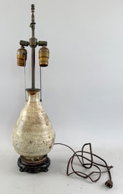 KINTSUGI RAKU VASE MOUNTED AS A TABLE LAMP 20th Century Height 24".