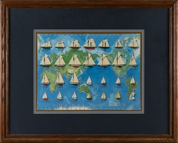 PRINT "AMERICA'S CUP" 20th Century 13.75" x 18.5" sight. Framed 25" x 30.5".