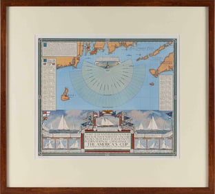 1934 AMERICA'S CUP PICTORIAL CHART 20th Century 17" x 20" sight. Framed 28" x 31".