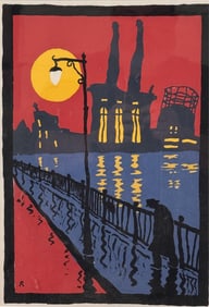 FRED ROSEBURY (New York/England, 1901-1999), Factory across the water., Serigraph on paper, 16.5" x