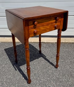 SHERATON MAHOGANY DROP-LEAF TWO-DRAWER STAND 19th Century Height 28". Width 15.5" plus two 7" drop