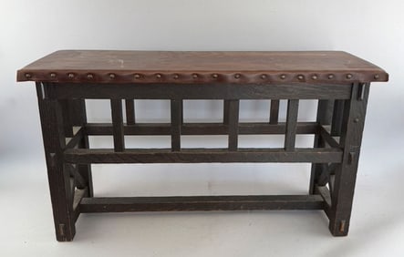 ARTS & CRAFTS WINDOW BENCH Early 20th Century Height 19.5". Width 34". Depth 12.5".