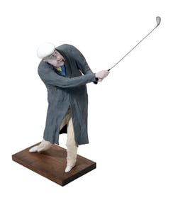 COMPOSITION SCULPTURE OF GLEN THE GOLFER Contemporary Height including pine base 32".