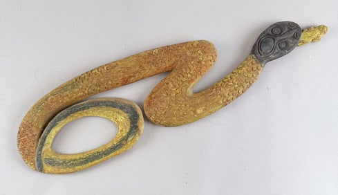 CARVED WOODEN SNAKE 20th Century Length 27".
