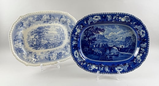 TWO STAFFORDSHIRE SCENIC PLATTERS England, 19th Century Lengths approx. 18.5".