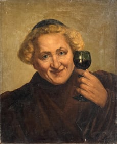 CONTINENTAL SCHOOL (Early 20th Century,), A lady with a glass of wine., Oil on canvas, 17.25" x