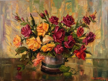 CONTINENTAL SCHOOL (20th Century,), Floral still life., Oil on canvas, 23.25" x 31.25". Unframed.