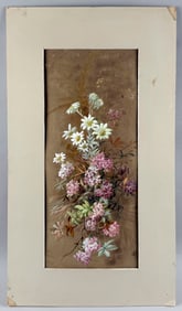 FLORAL STILL LIFE 19th Century Mixed media on heavy paper, 23.5" x 11.25". Matted 29" x 16.5".