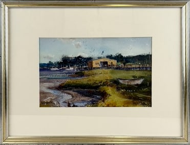 PAUL STRISIK (Massachusetts, 1918-1998), "The Boat House"., Watercolor on paper, 11" x 17" sight.