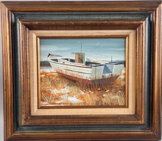 DONALD ALLEN MOSHER (Massachusetts, 1945-2014), Scallop boat., Oil on board, 8" x 10". Framed 16" x
