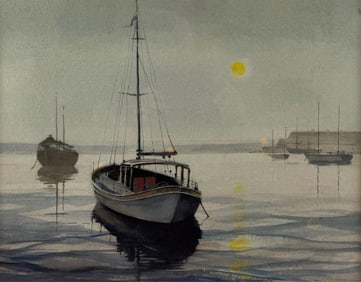 PAUL B. REEVES (America, 20th Century), Boat on a mooring., Watercolor, 14" x 19" sight. Framed