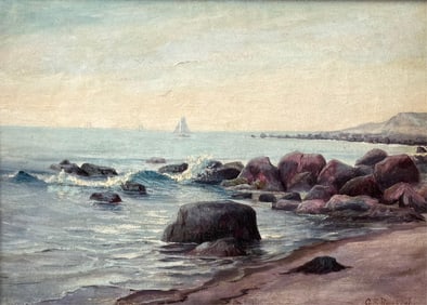 GEORGE SELDON ROORBACH (New York/New Jersey, 1860-1930), Seascape., Oil on canvas, 10" x 14". Framed