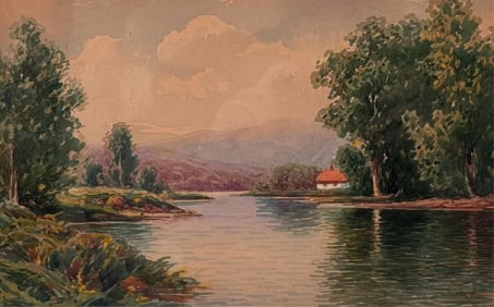 ATTRIBUTED TO WILLIAM PASKELL (Massachusetts, 1866-1951), House on a mountain river., Watercolor,