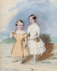 AMERICAN OR ENGISH SCHOOL (19th Century,), Children on the beach., Watercolor, 12" x 10" sight.