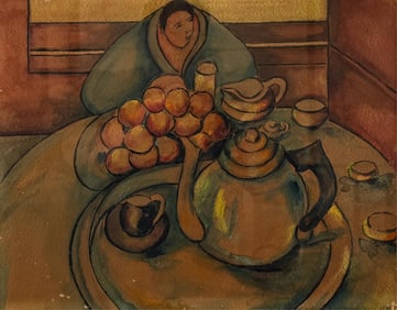 FRANK A. HAWKINSON (California/Illinois, 1881-1945), Figure seated at a table., Watercolor, 16" x