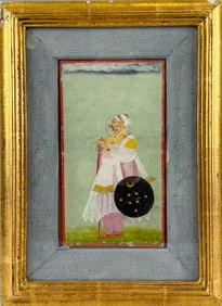 INDIAN SCHOOL (18th Century,), "A Rajput Raja with Sword and Shield"., Watercolor on paper, 9.25" x