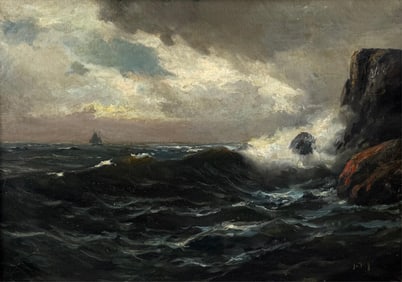 AMERICAN SCHOOL (19th Century,), Seascape., Oil on canvas, 17" x 24". Framed 24" x 31".