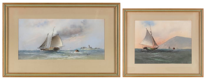 AMERICAN SCHOOL (Early 20th Century,), Two seascapes., Pastels, largest 12.5" x 16.5" sight. Framed
