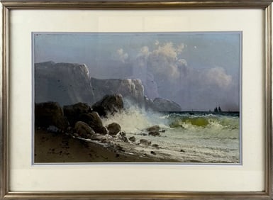 CLARENCE E. BRALEY (Massachusetts, 1854-1927), Rocky coastal scene., Pastel, 13.5" x 22" sight.