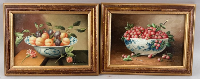 TWO SMALL STILL LIFE PAINTINGS 20th Century Oils on canvas, 5" x 7". Framed 6.5" x 8.5".