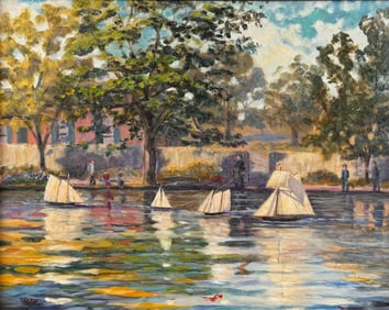KENNETH M. EVANS (Massachusetts, 21st Century), "Pond Yachting"., Oil on canvas.