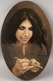 STAN SPARRE (Massachusetts, 1923-2011), Portrait of a young lady., Oil on board, oval 16" x 10.5".
