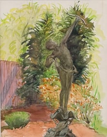OLGA ITASCA SEARS (Massachusetts, 1906-1980), Statue in a garden., Watercolor, 10" x 7.75" sight.