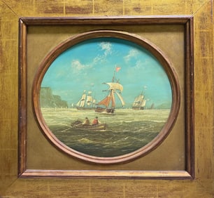 FREDERICK TORDOFF (New Jersey/England, 1939-2022), "Shipping on the Hudson"., Oil on board, 11.5" x