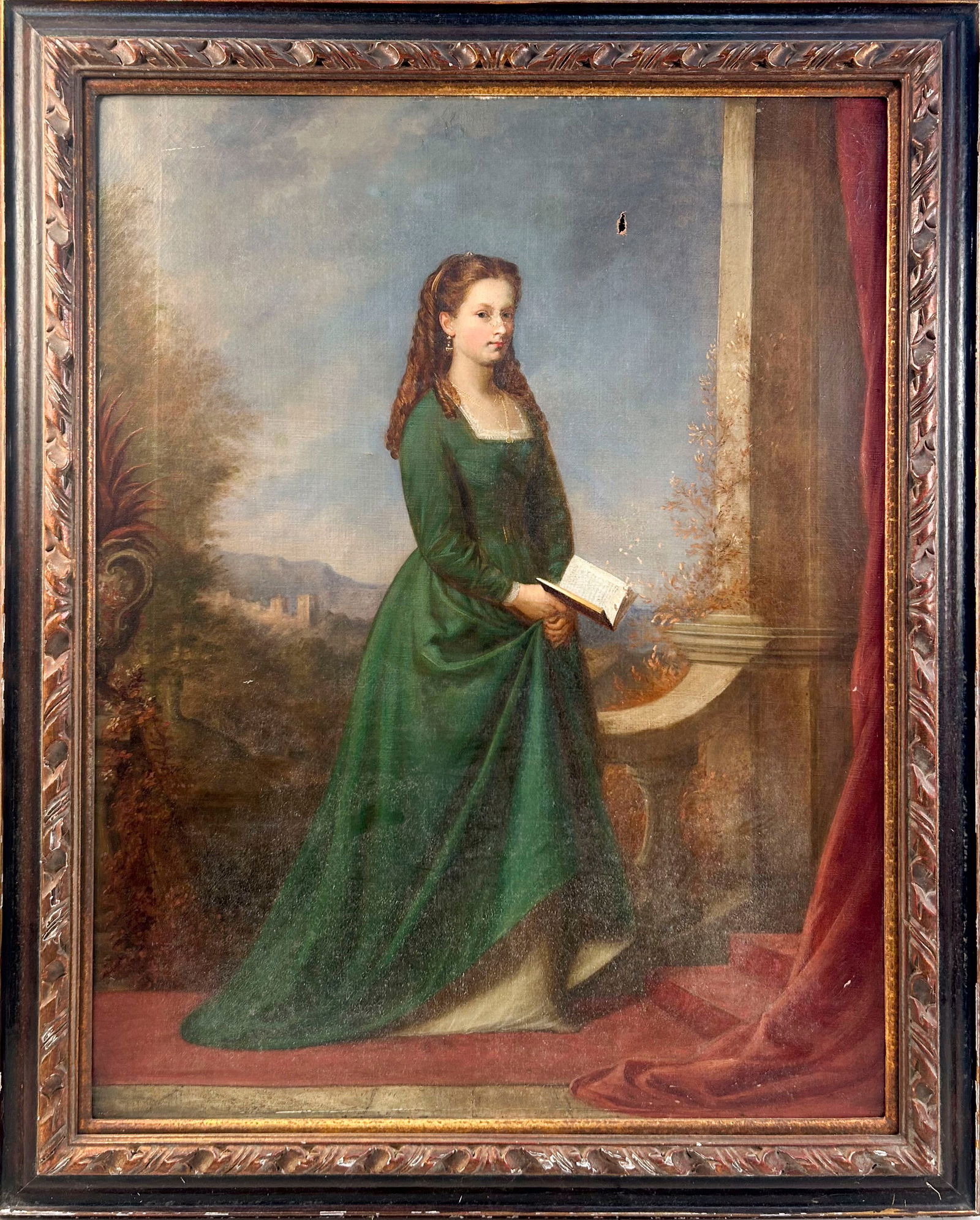 CONTINENTAL SCHOOL (19th Century,), Full-length portrait of a woman in a green dress., Oil on (1 of 2)